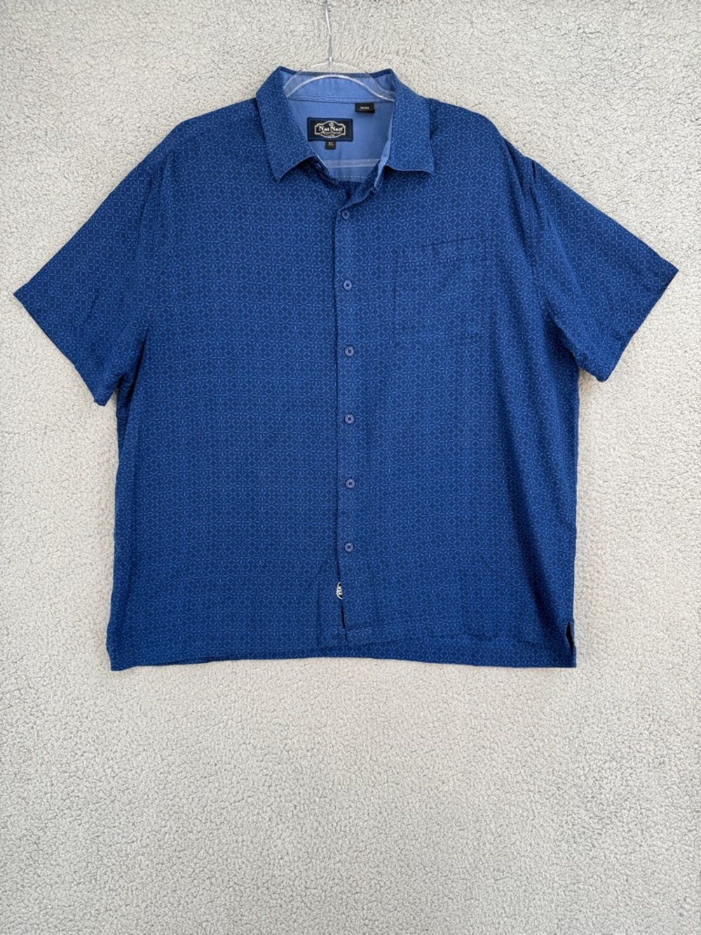 Nat Nast Men’s XL  Short Sleeve Button Up Shirt Navy Diamond Geometric print
